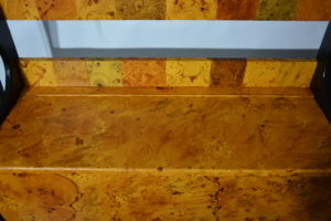 Exotic burl wood storage bench