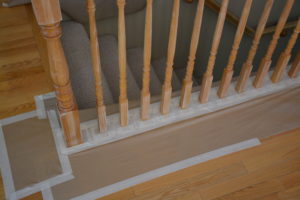 Stair railing prepped for painting