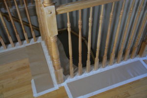 Stair railing prepped for painting