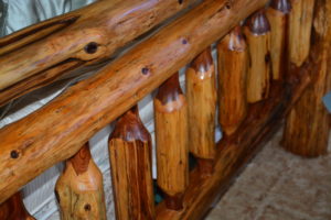 Redwood log post bed treated with linseed oil wax